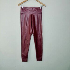 SPANX Red Faux Leather Leggings Lined Comfy Thick Women’s Sz S Small